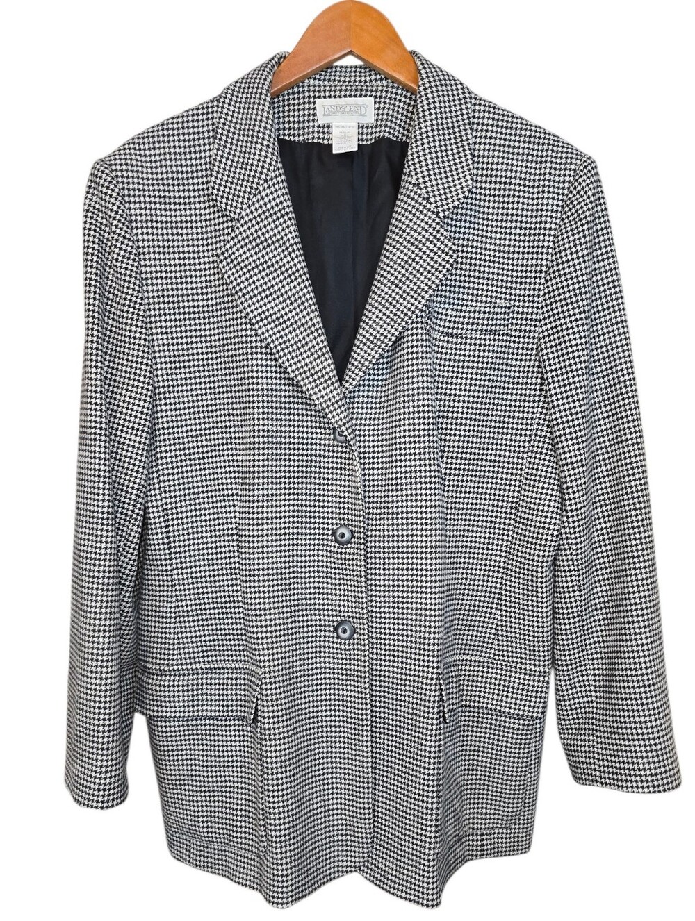 Vintage Lands’ End Cashmere Wool Houndstooth Blazer Made In USA Size 18